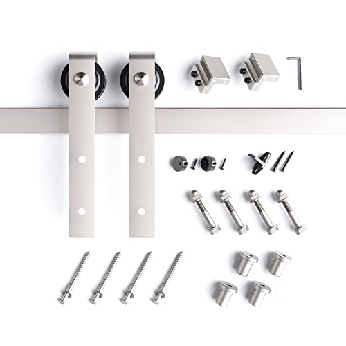 Easelife 5 Ft Brushed Nickel Sliding Barn Door Hardware Track Kit,Basic J Pulley,Heavy Duty,Slide Smoothly Quietly,Easy Install (5Ft Track Kit For 26"~30" Wide Single Door) #TOP6