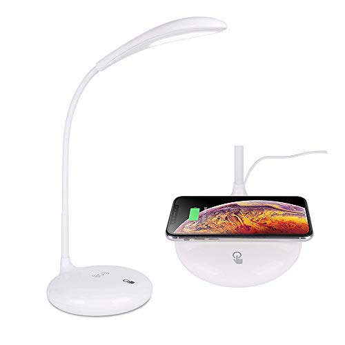 Preisvergleich Produktbild MIKLL LED-Schreibtischlampe mit kabellosem Ladegerät, kabelloses Ladegerät für alle Qi Smartphones Einstellbare, fürsorgliche Tischlampe Dimmbare USB-Ladeschreibtischlampe mit kabellosem Ladegerät