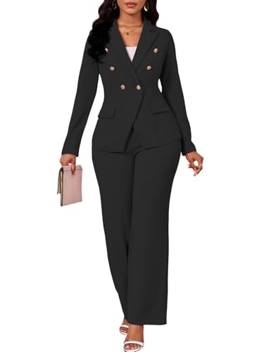 Ophestin Two Piece Sets for Women Blazer Double Breasted Long
