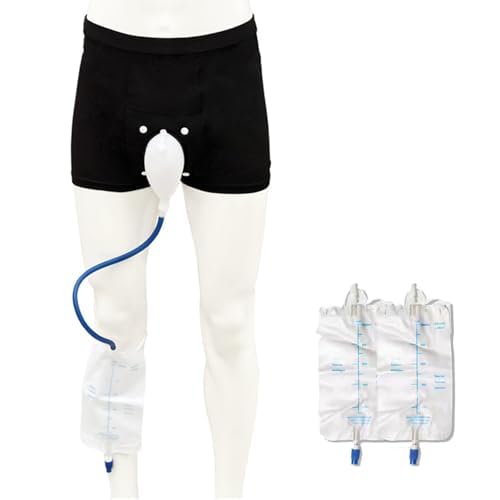 Condom Catheters for Elderly Men Age 80 - Wearable Urinal Underwear with Silicone External Catheter, 2 Reusable Bags, Easy On/Off Design for Incontinence, Senior Care, and Long Drives (Medium)