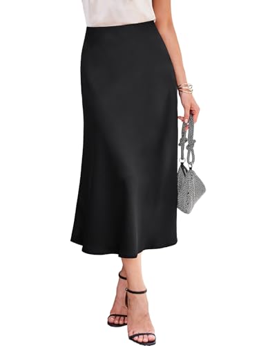 BAISHENGGT Women's Satin Skirt Summer Fall High Waist Elegant Midi Skirts for Casual Holiday Office Party Wedding