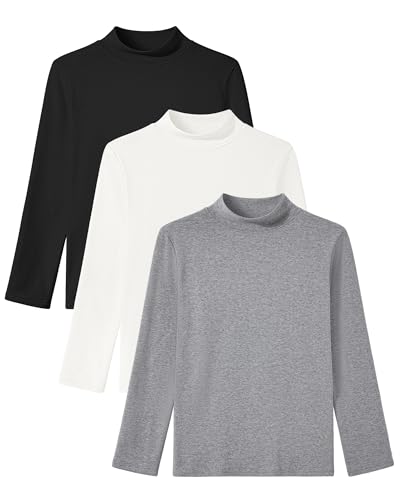 Image of Auranso 3 Pack Boys Turtleneck Long Sleeve Shirts Girls Kids Warm Tops