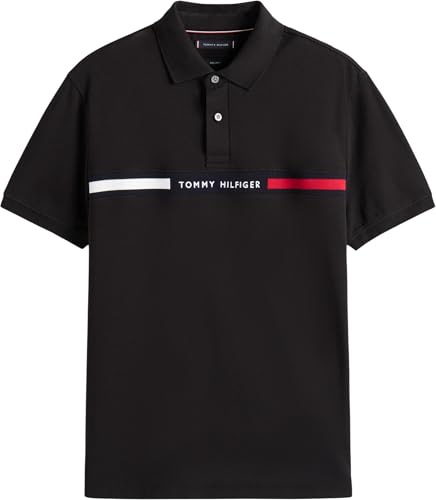 Tommy Hilfiger Herren Poloshirt Kurzarm Chest Insert Regular Fit, Schwarz (Black), M – Ansicht 5