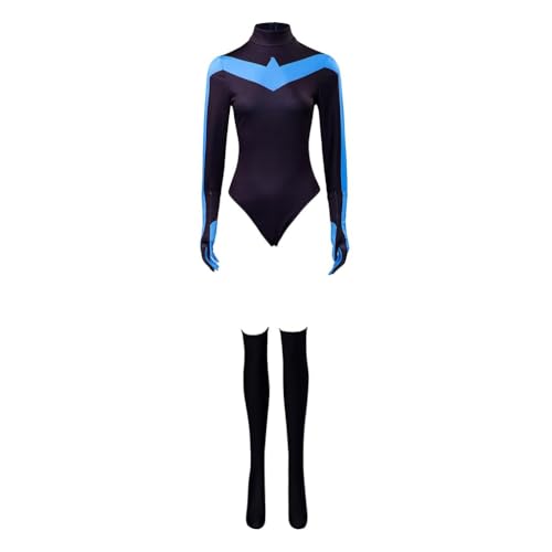 Black & Blue Superhero Cosplay Costume Bodysuit Jumpsuit Halloween Costume for Women (S)