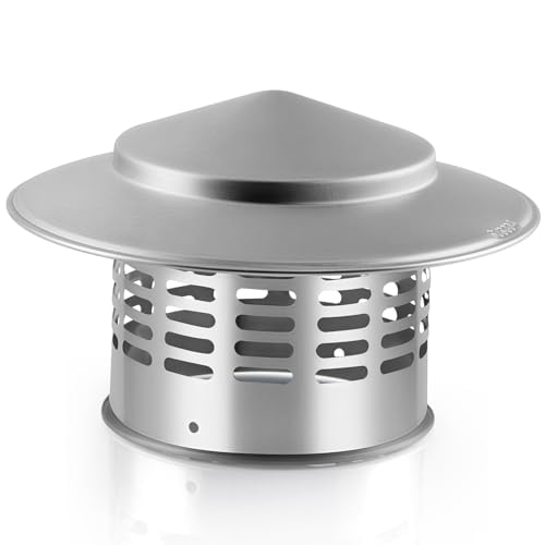 Fardtry 4 Inch 304 Stainless Steel Chimney Cap, Round Chimney Cover with Screen, Stove Pipe Topper for Exterior Fireplace Flue, Furnace Vent (Silver)