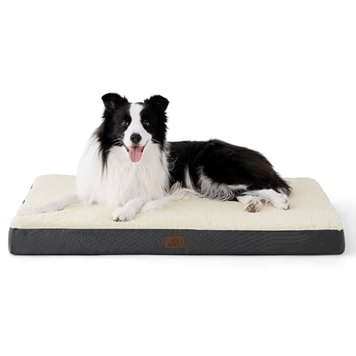 Bedsure Cama Perro Ortopédica Grande - Colchón Perro Lavable L, Desenfundable con Espuma De Caja De Huevos, 91x69x7.6 cm, Gris