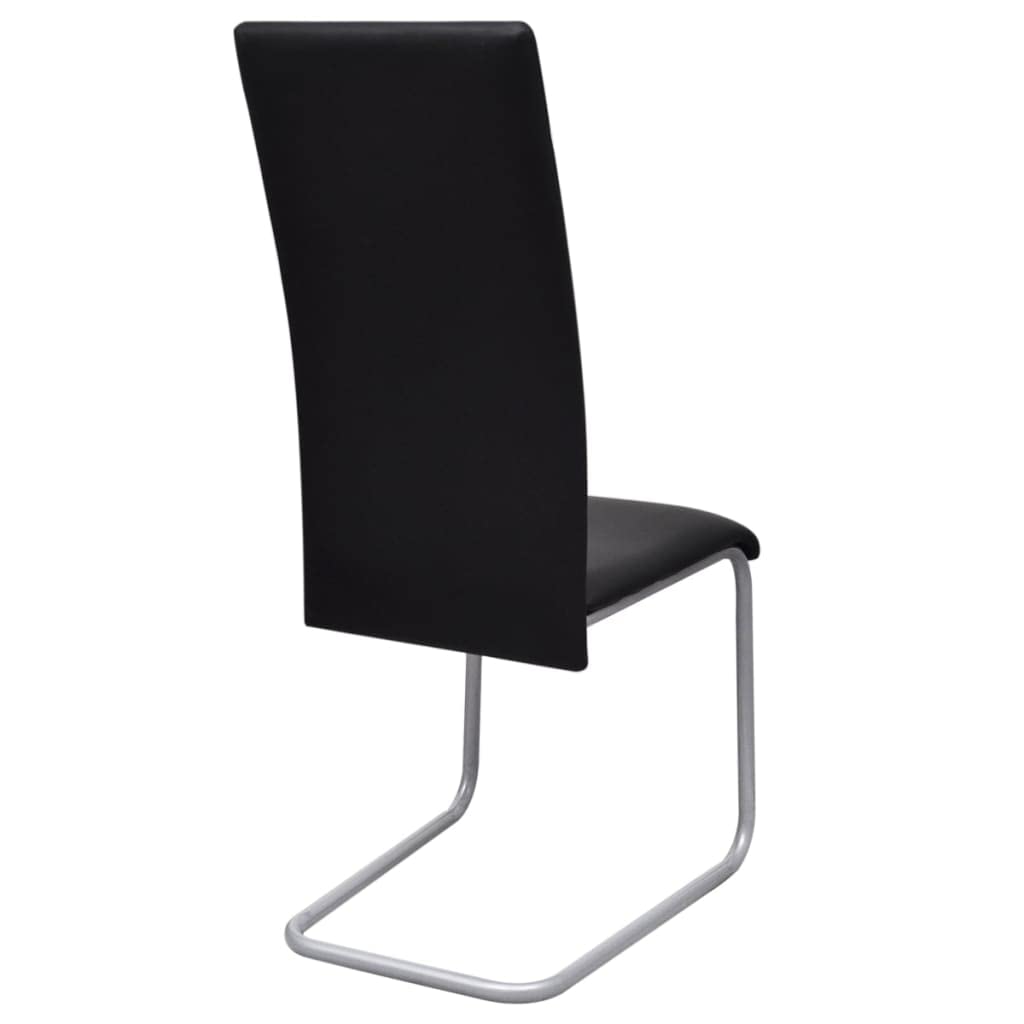 Krzesło na płozach, czarne, sztuczna skóra, 6 sztuk, tapicerowane, z oparciem i stalową ramą, ergonomiczne, wygodne, do kuchni, salonu, biura i jadalni