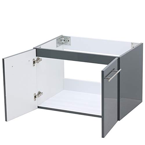 Windbay Wall Mount Floating Bathroom Vanity Sink Set. High Gloss Dark Grey Vanity, White Integrated Sink Countertop - 29.25" #TOP2