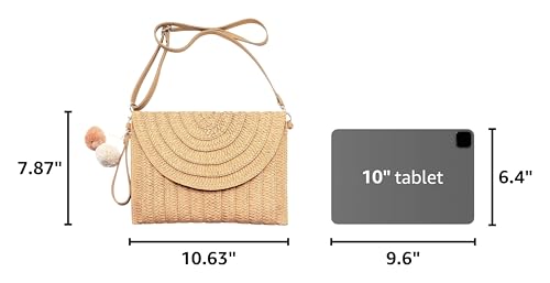 Image of Women Straw Crossbody Handbag, 10.63 x 7.87in, Detachable Strap