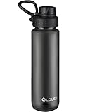 OLDLEY 1L/32oz Water Bottle BPA Free Tritan 1 Litre Clear Water Bottle with Screw Lid & Carry Loop Reusable Leakproof Drinking Bottle for Sports, Gym, School, Outdoor (Black) - Image 1