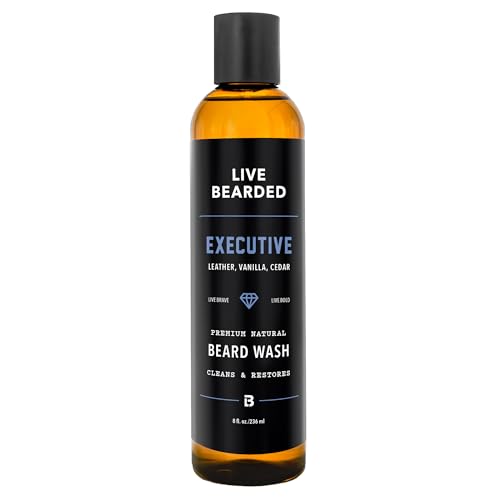 Live Bearded Beard Wash, 8 fl oz - Water-Based Face Cleanser with All-Natural Ingredients for a Gentle, Deep Clean - Made in the USA | Executive Scent - Cedar, Vanilla