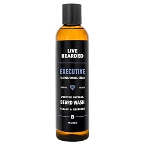Live Bearded Beard Wash, 8 fl oz – Water-Based Face Cleanser with All-Natural Ingredients for a Gentle, Deep Clean – Made in the USA | Executive Scent – Cedar, Vanilla