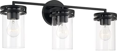 HomePlace by Capital Lighting 148731MB-539 Fuller Transitional Clear Glass Cylinder Vanity Light for Bathroom, 3-Light 300 Total Watts, 10" H x 24" W, Black