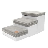 Tokism ドッグステップ 3段 犬の階段 小型犬 中型犬 踏み台 折りたたみ 収納ボックス付き 滑り止め 軽量 スエード生地 取り外し可能 ヘルニア 高齢犬 シニア犬 介護用品 ペット用品 耐荷重25kg (ライトグレー, 60奥行き x 35幅 x 30高さcm, 3.0)