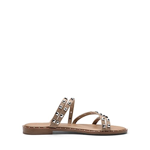 Image of DREAM PAIRS Women's Clear Studded Rhinestone Slide Sandals Slip on Open Toe Cute Flat Sandals for Summer