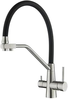 Grifo de Cocina de 3 Vías, Mezclador de Fregadero de Alta Presión Giratorio 360°, con Función Extraíble Caño Flexible 3 en 1 Griferia, Níquel Cepillado