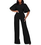 BessCops Womens Loose Short Sleeve Belted Wide Leg Pant Romper Jumpsuit Casual Business One Piece...