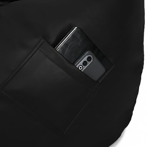 Image of 4XL Premium Leatherette Bean Bag with Rectangular Footrest & 16x16 Inch Cushion | High Density Beans Filled | Side Pocket & Easy to Carry Handle | 6 Months Warranty Color- (Black, 4XL)