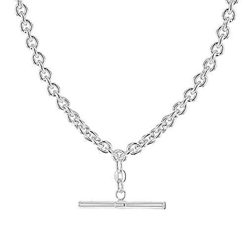 Tuscany Silver Unisex Sterling Silver 31mm x 2.6mm T-Bar 4.6mm Belcher Chain Albert Clasp Necklace 46cm/18'