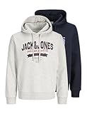 JACK & JONES Hood 2pk MP Jjelogo Lot de 2 Sweats à Capuche 2 Cols, 25/26, Blanc Gris, Homme