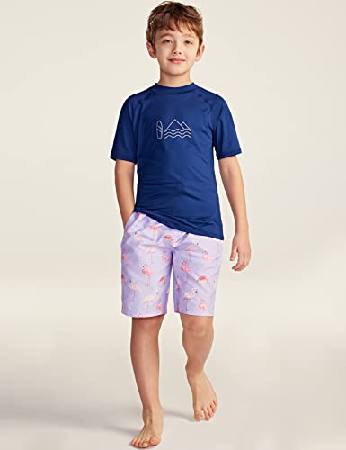 Tsla Upf 50+ Youth Kids Rash Guard Short Sleeve, Uv/Spf Surf Swim Shirt, Aqua Water Swimsuit Top, Vacation Navy, 16 #TOP3