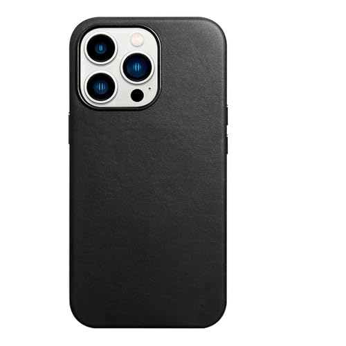 Étui en cuir pour iPhone 14 Pro noir avec chargement magnétique Magsafe