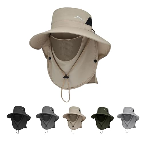 Image of Men's Quick Dry Packable Bucket Hat with Neck Flap Uv Protection UPF 50+ Sun Hat Wide Brim Boonie Hat with Chin Strap