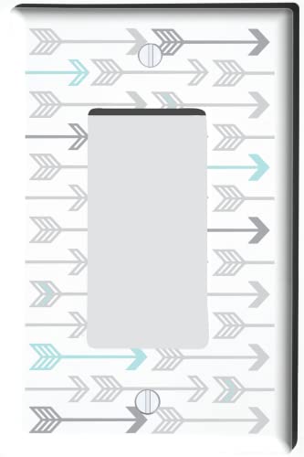 Seafoam Green and Grey Arrow Print Pattern Light Switch Plate and Outlet Covers/Arrows Woodland Forest Nursery Wall Decor for Baby (Single Rocker GFCI)