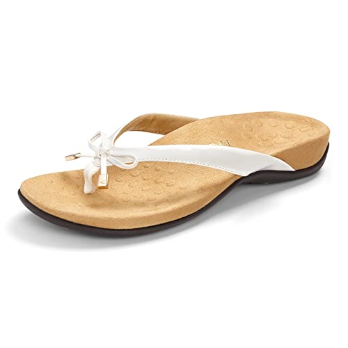 Image of Vionic Women's Rest Bella Toe Post Sandal- Suppportive Ladies Orthotic Sandals that include Three Zone Comfort with Arch Support- Flip Flop for Ladies, Medium and Wide Width Size 5-12 White 7 Wide US