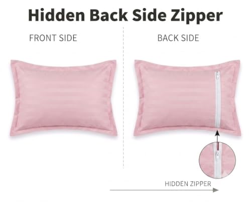 Image of HOUSE FOX Zipper Cotton Pillow Covers /Cases /Protectors (NOT Pillow) Set of 2 Pair Or 4 Pcs,Size -18x28inch with Zip /Chain (Baby Pink Striped, Standard)