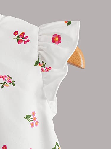 Image of Floerns Girls Floral Print Ruffle Trim Cap Sleeve Round Neck Boho Blouse Top