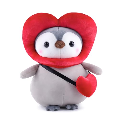 ANBOOR 25 cm Love Penguin Peluche Animal - Lindo juguete de felpa suave con traje amoroso, animales rellenos para fiestas de cumpleaños como regalo