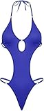Women’s Sexy One-Piece Cut-Out Swimsuit – Deep V Halter Neck Monokini with Tie Sides – Backless Bathing Suit for Beach & Pool (in, Alpha, Free Size, Plus Size, Blue)