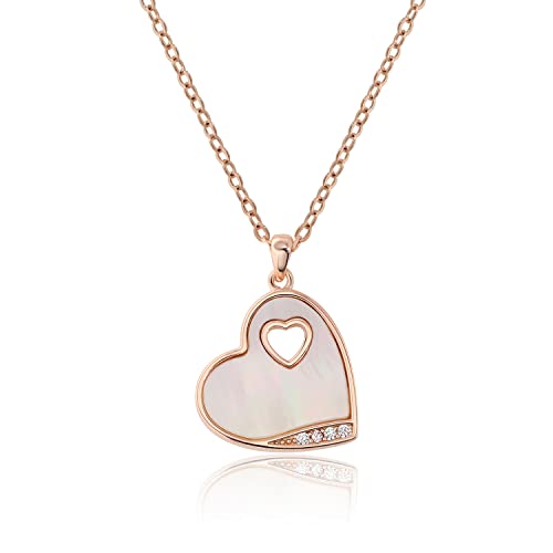 Collier pendentif coeur pour femme en argent 925 nacre Collier coeur en or rose Bijoux délicats Cadeau pour la Saint-Valentin (Or rose)