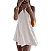 CesBonug Women's Summer New Sexy Deep V-Neck Backless Loose A-line Cross-Back Bow Tie Belted Dress Solid Color Backless Mini Dress(Orange,S)