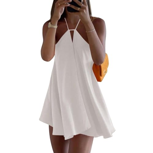Women's Summer New Sexy Deep V-Neck Backless Loose A-line Cross-Back Bow Tie Belted Dress Solid Color Backless Mini Dress