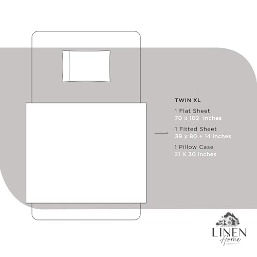 Image of Linen Home 100% Cotton Percale Sheets Twin XL Size, Silver, Deep Pocket, 3 Pieces Set - 1 Flat, 1 Deep Pocket Fitted Sheet and 1 Pillowcase, Crisp Cool and Strong Bed Linen