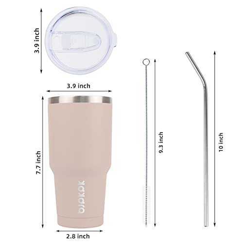 Image of BJPKPK 30 oz Tumbler with Lid and Straw, Insulated Stainless Steel Cup | Double Wall Vacuum, BPA Free, Leak Proof, Keeps Hot /Cold, Travel & Beach Ready, Car Holder Fit, Apricot