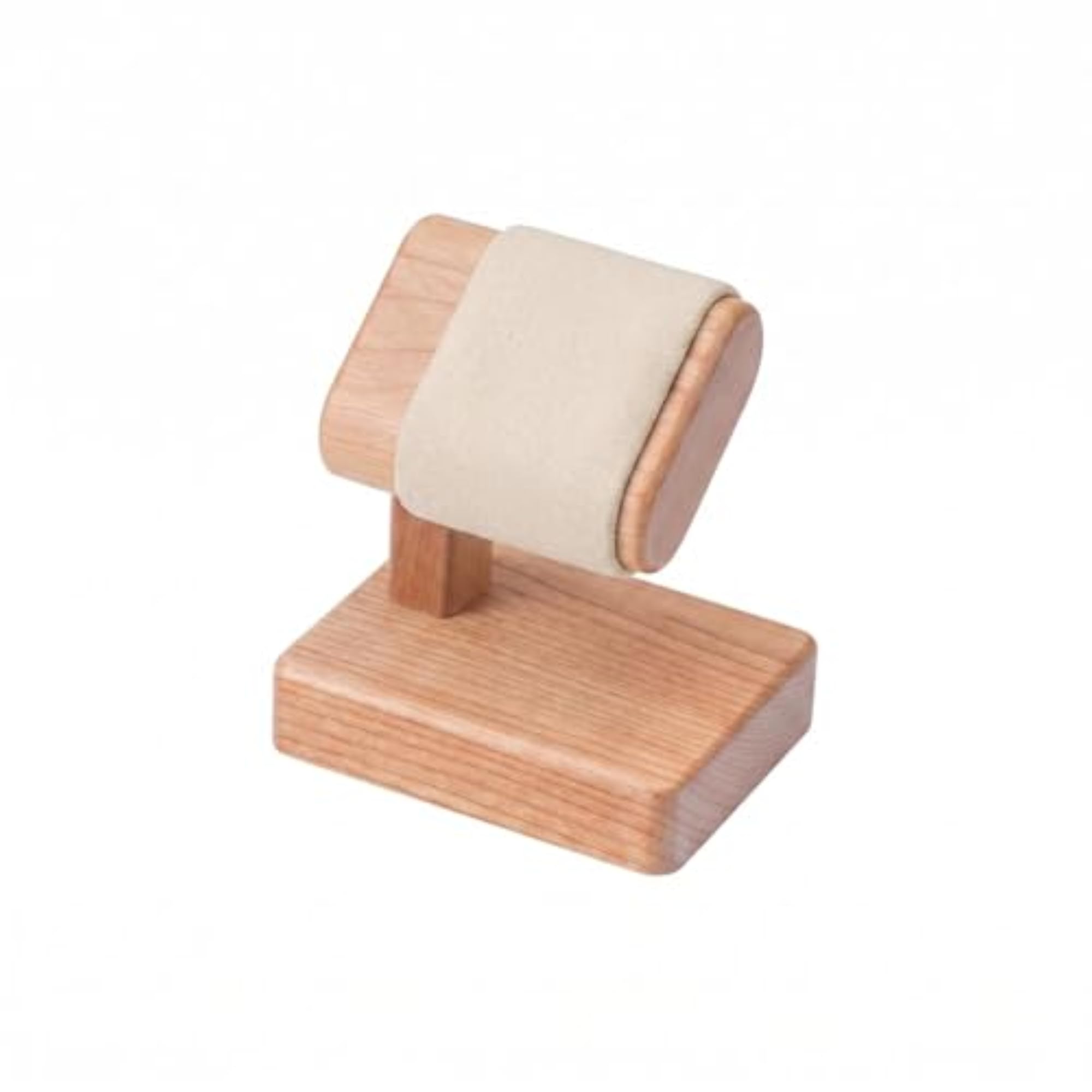 Wooden Rectangular Base Watch Display Stand, Compact Beige