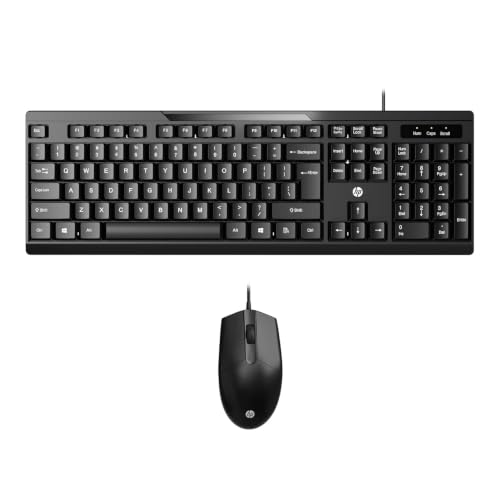 HP KM125 Wired Keyboard and Mouse Combo | Full Size 104 Keys | 1000 DPI Optical Mouse | USB Plug & Play | LED Indicators | Compatible with Windows & m