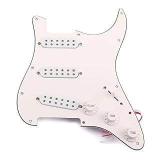 Alnicov Pickguard précâblé à 3 couches pour guitare électrique Strat Blanc - Les Beatles, Paul McCartney, John Lennon, RIngo Starr, George Harrison