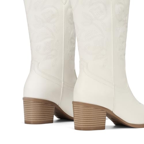 Image of DREAM PAIRS Cowboy Boots for Women Cowgirl Western Boots Fashion Embroidery Stitched Chunky Heel Mid Calf Boots