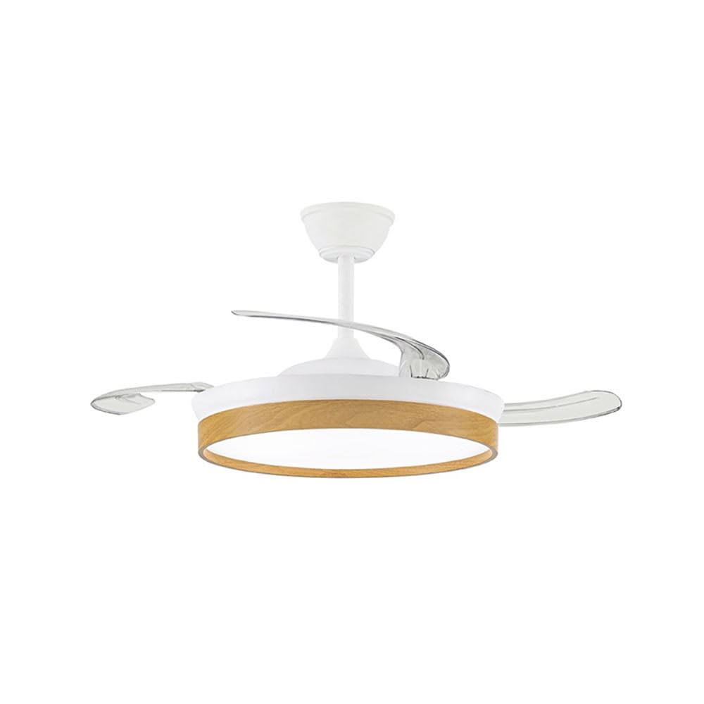 Lampara ventilador de techo con mando y luz led 45W 4400Lm | Ventilador de techo aspas retractiles blanco madera estilo nórdico