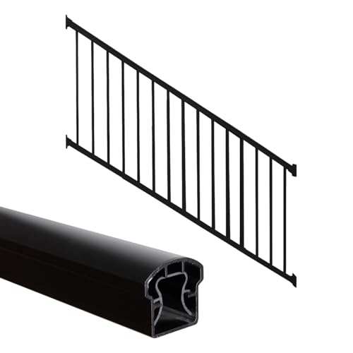 Image of Weatherables 42 in. H x 8 ft. W Stanford Stair Railing Kit - Aluminum Porch & Deck Railing Kit with Black Powder-Coated Finish, Adjustable Outdoor Hand Rail Kit