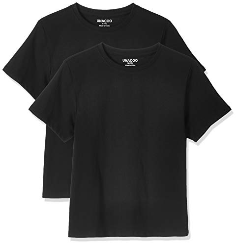 UNACOO Unisex Kids 2 Packs 100% Cotton Short Sleeve Crewneck T-Shirt for Boys and Girls (Age 3-12 Years) (Black, m(7-8T)