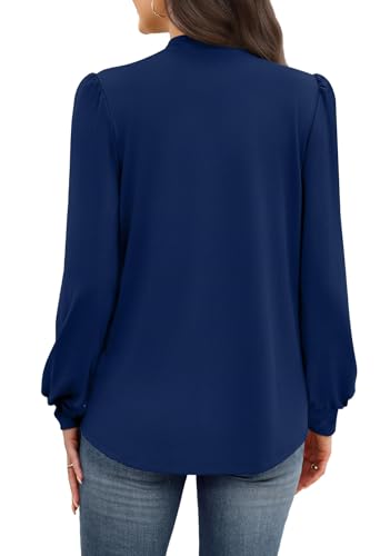 Image of WIHOLL Long Sleeve Shirts for Women Mock Neck Tops Pleated Front Blouses Dressy Casual Spring Fall Clothes 2026 Fashion