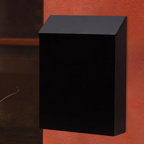Image of Wall Mounted Mailbox Drop Box with Lock, Letterbox,Rainproof Newspaper Holder Box Wall Hanging Mail Box for Gate Porch Decor, Black