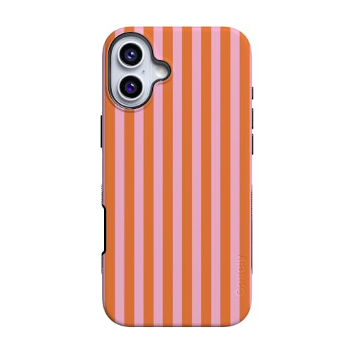 Casely iPhone 16 Case | Perfect Stripes | Orange & Pink Stripes | Bold Protective Design | Compatible with MagSafe