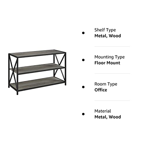 Walker Edison 2 Tier Open Shelf Industrial Wood Metal Bookcase Tall Bookshelf Home Office Storage, 40 Inch, Grey #TOP3