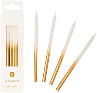 Talking Tables Pack of 16 White and Gold Birthday Candles with Holders | Long & Tall 10cm | Cake Decorations for Birthday, Wedding, Anniversary, NYE LUXE-CANDLE-GLD